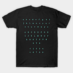 Turquoise Typewriter Letters and Numbers T-Shirt